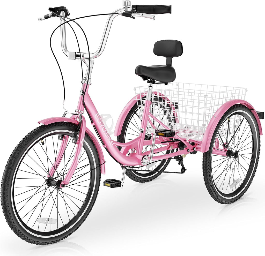 Slsy Adult Tricycle 7 Speed, 20/24/26 Inch Step-Through 3 Wheel Bike for Adults with Large Shopping Basket, 350 lb Capacity Adult Trike for Seniors, Women and Men