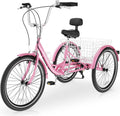 Slsy Adult Tricycle 7 Speed, 20/24/26 Inch Step-Through 3 Wheel Bike for Adults with Large Shopping Basket, 350 lb Capacity Adult Trike for Seniors, Women and Men
