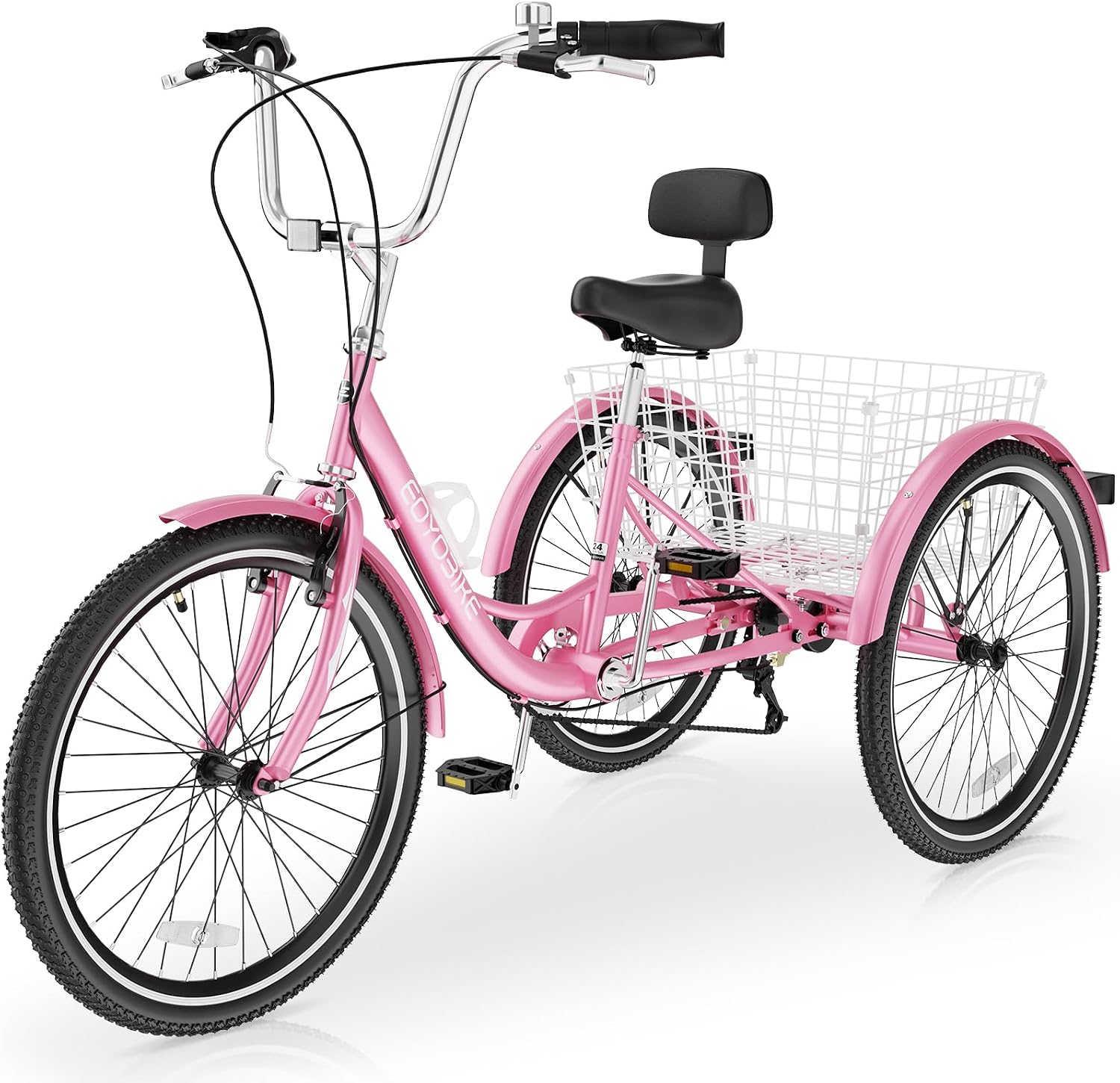 Slsy Adult Tricycle 7 Speed, 20/24/26 Inch Step-Through 3 Wheel Bike for Adults with Large Shopping Basket, 350 lb Capacity Adult Trike for Seniors, Women and Men