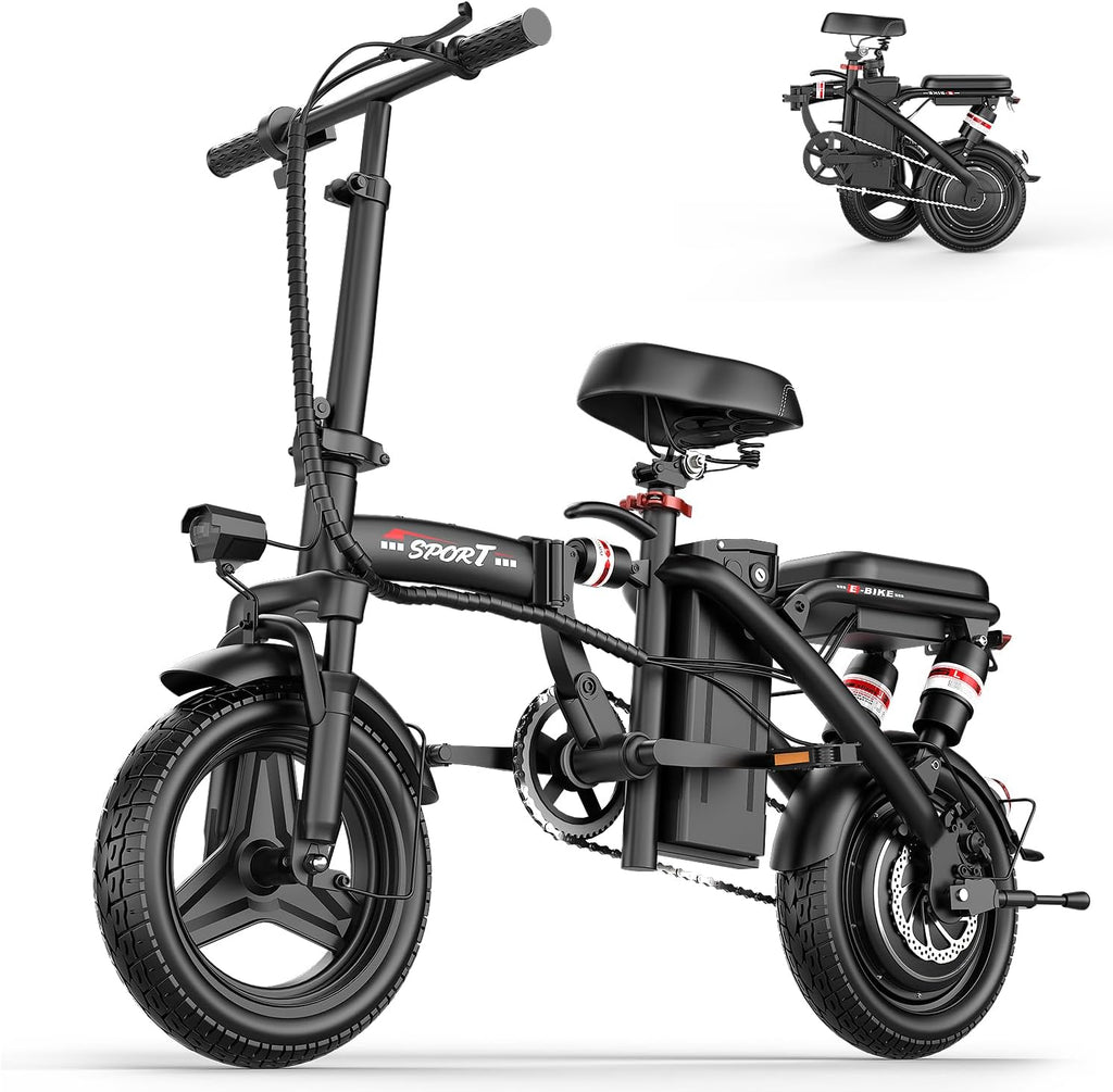 AZHAR Foldable Electric Bike for Adults Teens, 1200W Peak Motor, Up to 25 MPH, 45 Miles PAS Range, Dual Suspension, 14' Tires, 3-Speed Modes, Compact & Portable Electric Mini Bike, Commuting Ebike