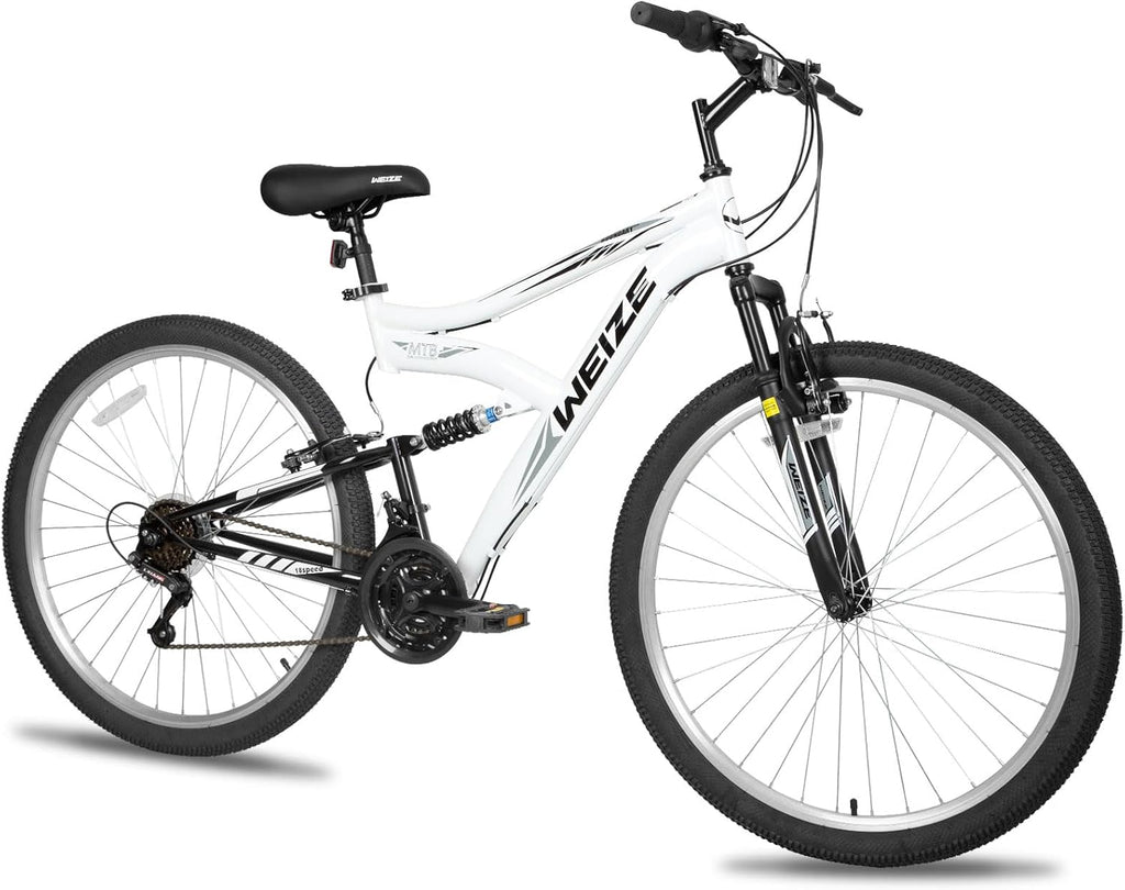 WEIZE Mountain Bike 26 27.5 inch Outdoor Cycling Bike 18-Speed/High-Carbon Steel/Dual Full Suspension, Adjustable Ergonomic Seat for Men Women Adult, MTB Bicycle with Suspension Fork