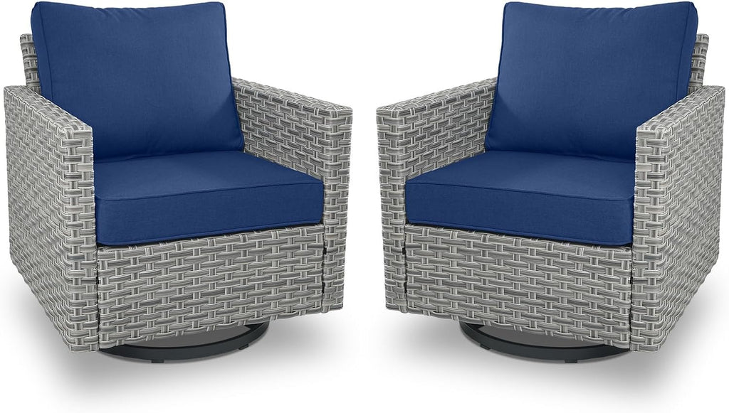 Belord High Back Outdoor Swivel Rocker Patio Chairs Set of 2 - Oversize Wicker Swivel Rocker Glider Seating Furniture Set for Patio Porch Deck Sunroom Backyard