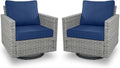 Belord High Back Outdoor Swivel Rocker Patio Chairs Set of 2 - Oversize Wicker Swivel Rocker Glider Seating Furniture Set for Patio Porch Deck Sunroom Backyard