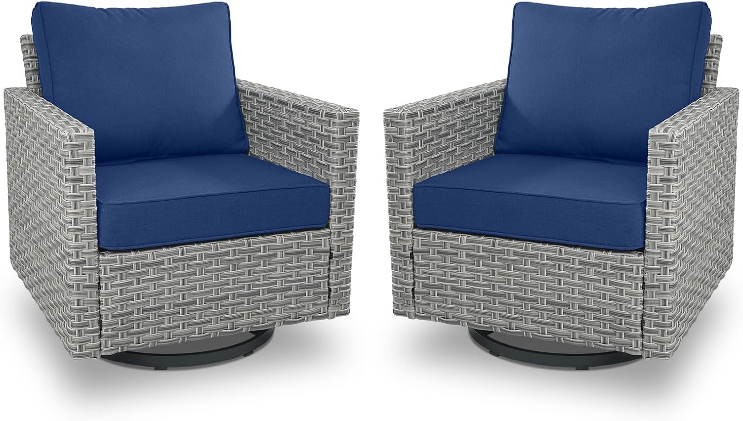 Belord High Back Outdoor Swivel Rocker Patio Chairs Set of 2 - Oversize Wicker Swivel Rocker Glider Seating Furniture Set for Patio Porch Deck Sunroom Backyard