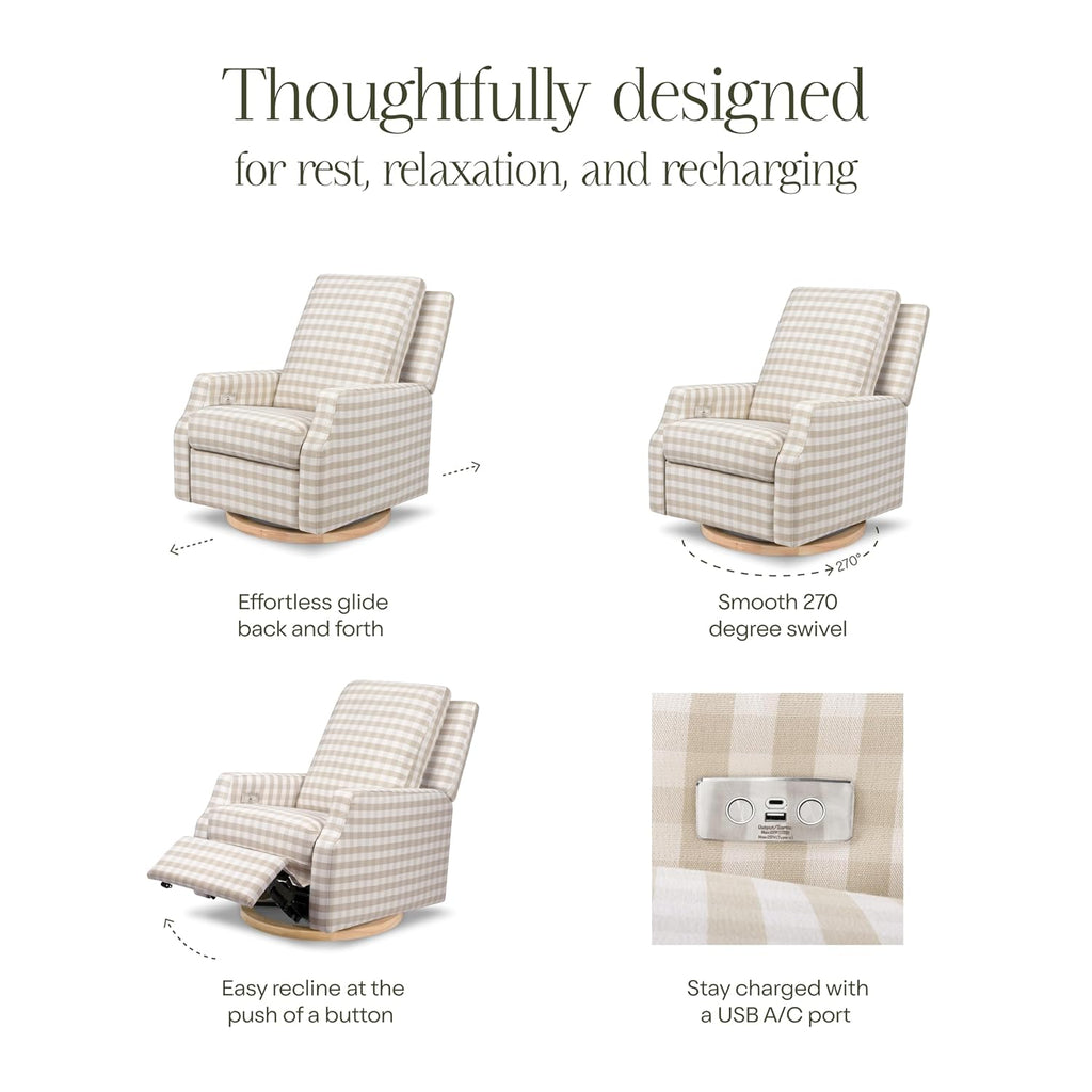 Namesake Crewe Glider Recliner Nursery Chair - GREENGUARD Gold & Certi-PUR US Certified Rocker Recliner - Glider Rocking Chair for Nursery & Living Room - Electronic, 270° Swivel, Tan Gingham