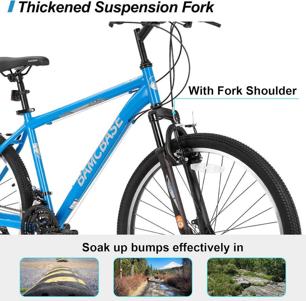 HILAND 26 27.5 29 Inch Mountain Bike, Mens Womens MTB with 21 Speeds, High-Tensile Steel Frame, V Brake, Hardtail Bicycle for Adults