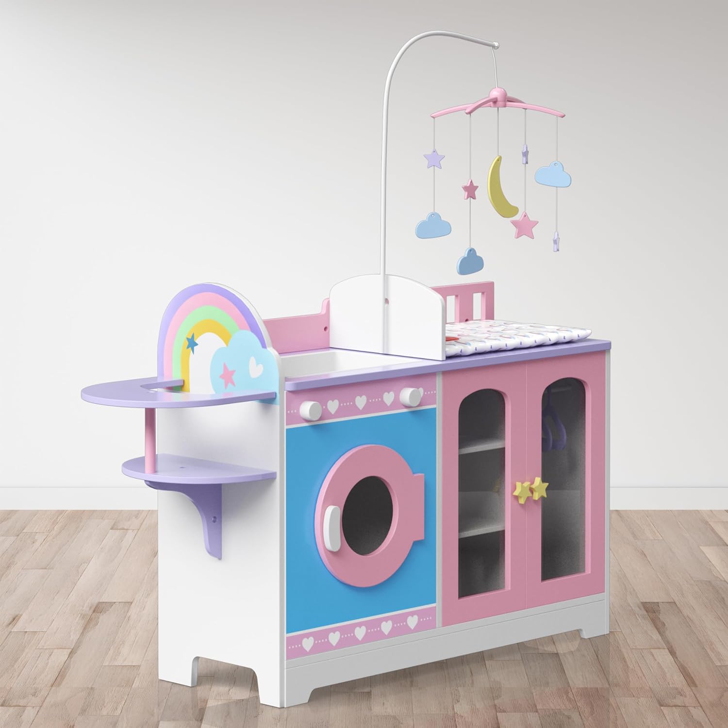 Teamson Kids - Olivia's Classic 6 in 1 Baby Doll Changing Station with Storage, Pretend Play Dolls Furniture, Pink/Purple