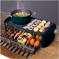 Electric BBQ Grill Indoor Portable Electric Grill, Hot Pot Chafing Dish Non-stick Baking Tray Skewers, Large Capacity Household Multifunctional (Green)