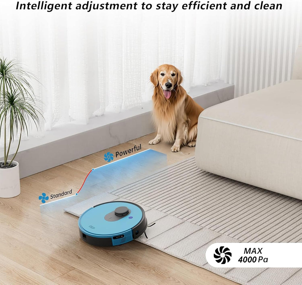 OKP Robot Vacuum L1 with 4000Pa Suction Power 180min Runtime, LiDAR Navigation Smart No-Go Zone Mapping Robotic Vacuum with Self-Charging, Wi-Fi/APP/Alexa Control for Hard Floors Pet Hair and Carpets