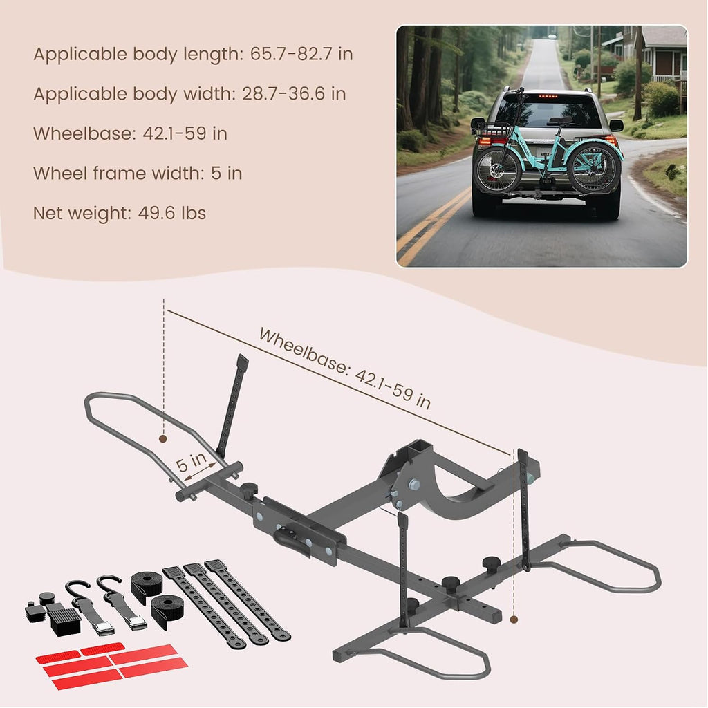 H&ZT Fat Tire Trike Carrier Rack for SUV Truck RV, Heavy-Duty Foldable Bike Carrier for 3-Wheel Bicycles, Fits 5' Wide Tires, Heavy Duty, Rear Platform Rack for Adult Tricycle