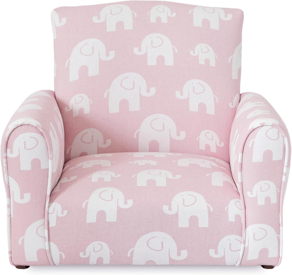 Toddler Personalized Armchair, Kids Upholstered Rocking Chair with Personalization, Toddler Chair with Personalized Name, Comfy Child Armchair, (Pink Elephants Print, Rockers)