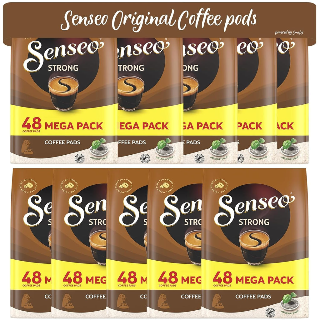 Senseo Strong Dark Roast Coffee Pods, 48 Count (Pack of 10) - Single Serve Coffee Pods Bulk Pack for Senseo Coffee Machine - Compostable Coffee Pods for Hot or Iced Coffee, Cold Brew Coffee