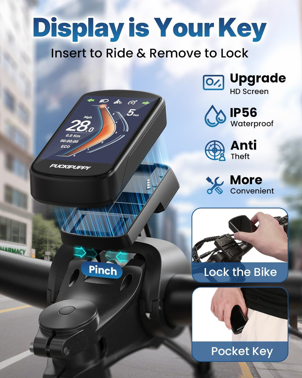 PUCKIPUPPY Electric Bike for Adults 1350W Peak, 28 MPH, 48V 20AH Battery Ebike, 26'x4' Fat Tire Full Suspension Electric Mountain Bike, 80 Miles Range, 8 Speed, Torque Sensor Labrador Pro