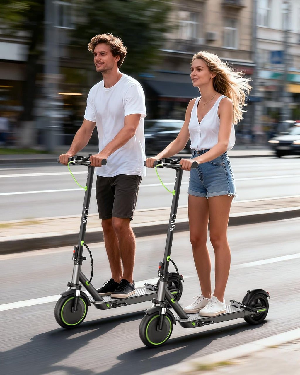 NAVIC Electric Scooter with Dual Suspension, 8.5'/10' Tires, 350W/500W Motor, 19/22 Mph, Max 22/25/27/49Miles Range, Foldable E Scooter for Adults with Braking, App Control