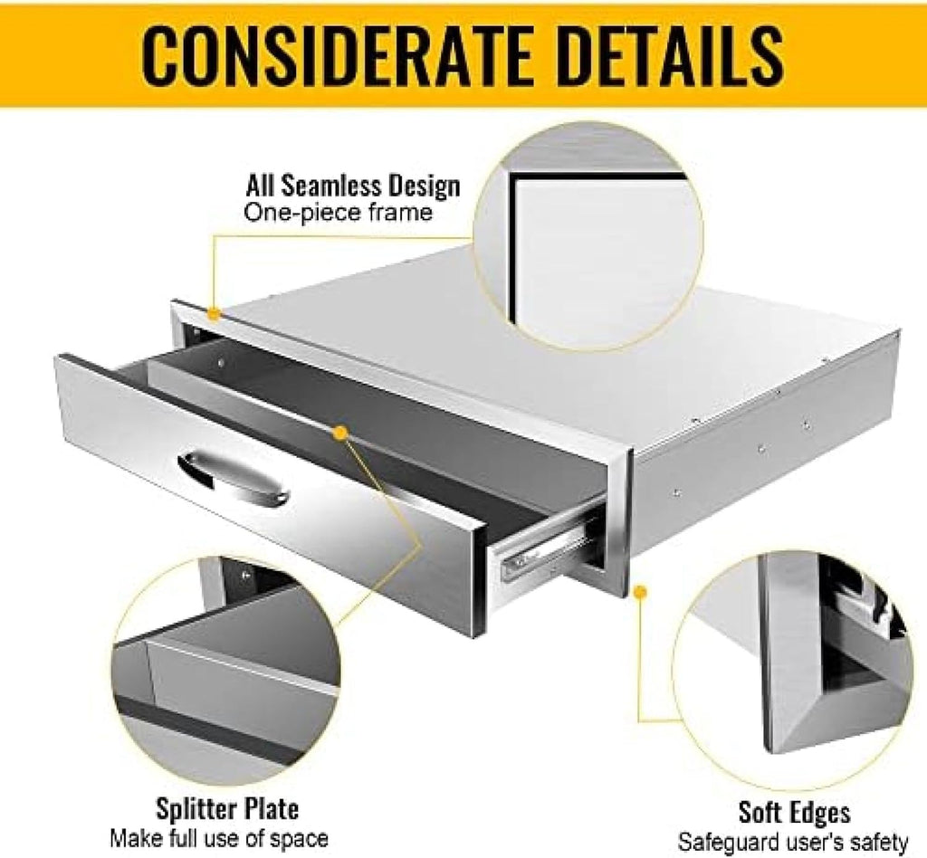 Stainless Steel Double Drawers for Outdoor Kitchen Grilling Station - BBQ Island, 30Wx23Dx6.5H