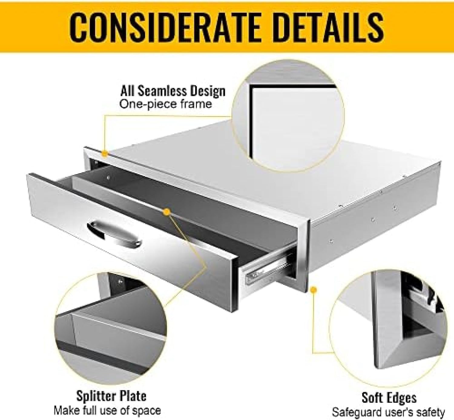 Stainless Steel Double Drawers for Outdoor Kitchen Grilling Station - BBQ Island, 30Wx23Dx6.5H