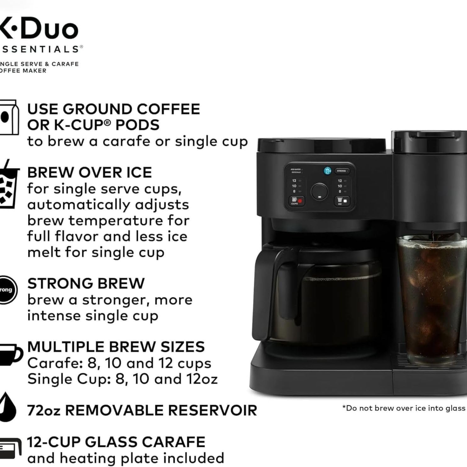 K-Duo Essentials Coffee Maker for Hot and Iced Drinks, Single Serve KCup Pod Brewer and 12 Cup Carafe Drip Coffee Pot, 72 oz Water Reservoir,Pause & Pour Feature, Perfect for Home & Office Use