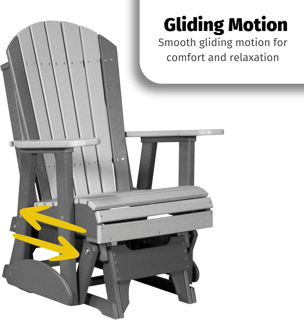 LuxCraft 2' Adirondack Glider Chair, Outdoor Patio Rocking Glider, Gliding Rocker for Outside (Lime Green & Black)