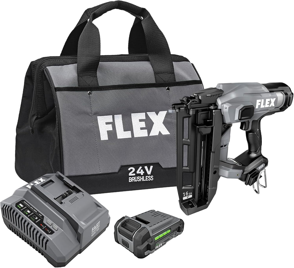 FLEX 24V Brushless Cordless 16 Gauge Straight Finish Nailer Kit, Zero Ramp-up, Heavy Duty Decorative Trim, Drives 3/4' to 2-1/2', Lightweight w/ 2.5Ah Battery & 160W Fast Charger - FX4321-1A
