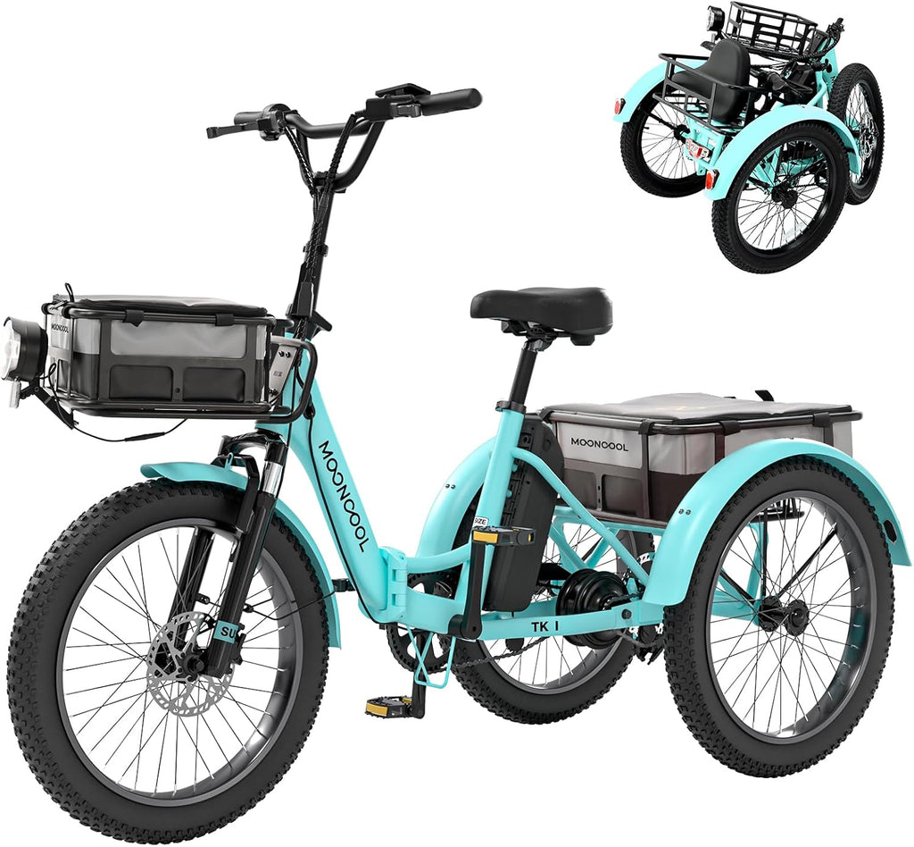 MOONCOOL Folding Electric Tricycle for Adults, 48V 500W 3 Wheels Electric Trike, Aluminum Frame Electric Tricycle Adult Bicycle with Removable Battery, Storage Bags Included