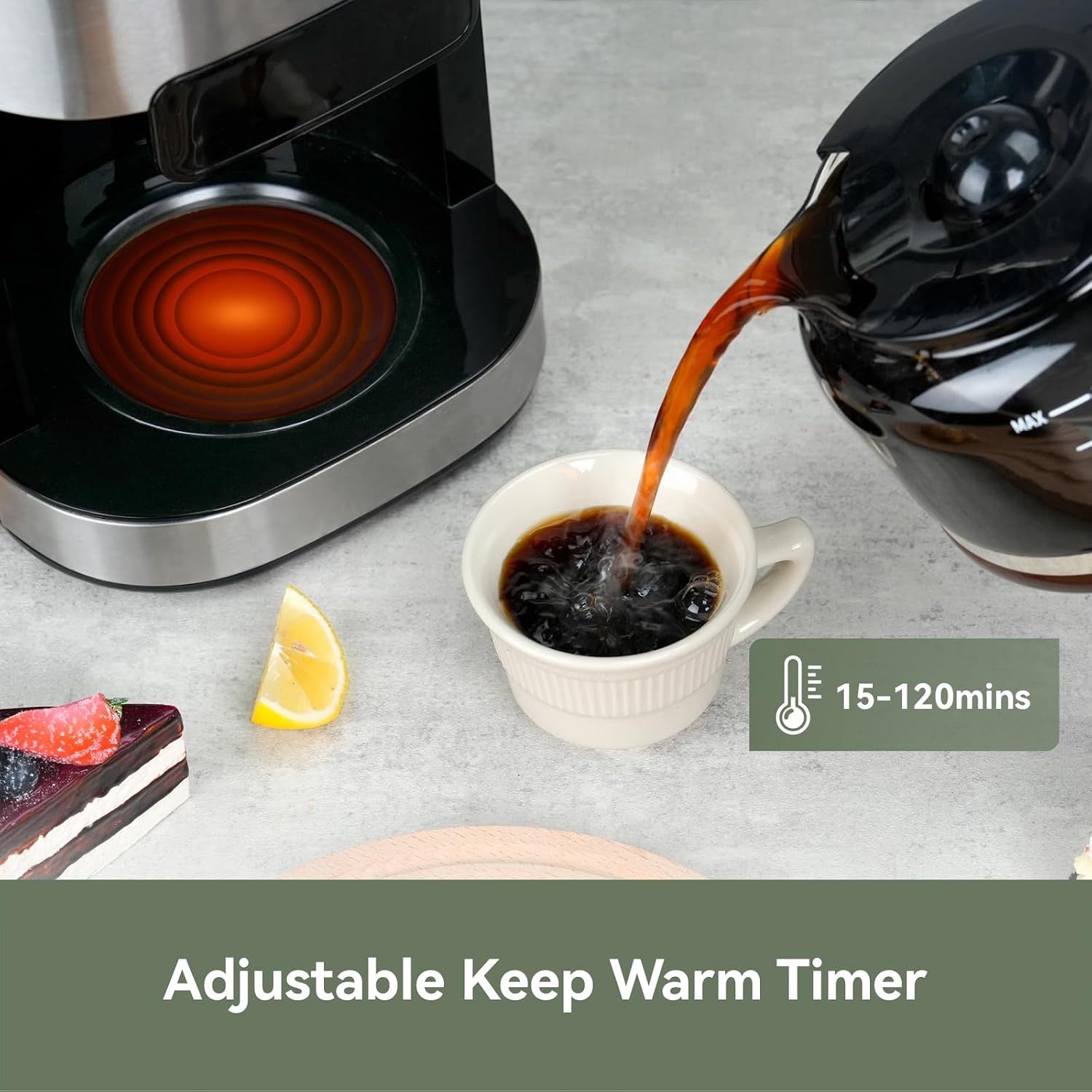 Gevi 10-Cup Drip Coffee Maker with Burr Grinder | Programmable Timer, 1.5L Water Tank, Reusable Filter, Warming Plate, All-in-One Brew & Grind Coffee Machine