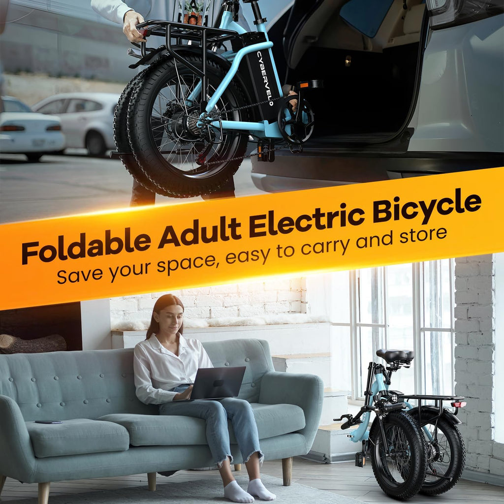 EUYBIKE Folding Electric Bike for Adults with Peak 1000W Motor, 48V 20AH Battery up to 80 Miles, 20' Fat Tire All Terrain Ebike, Front Suspension 7-Speed Commuter E Bike, Step-Thru, UL Certified