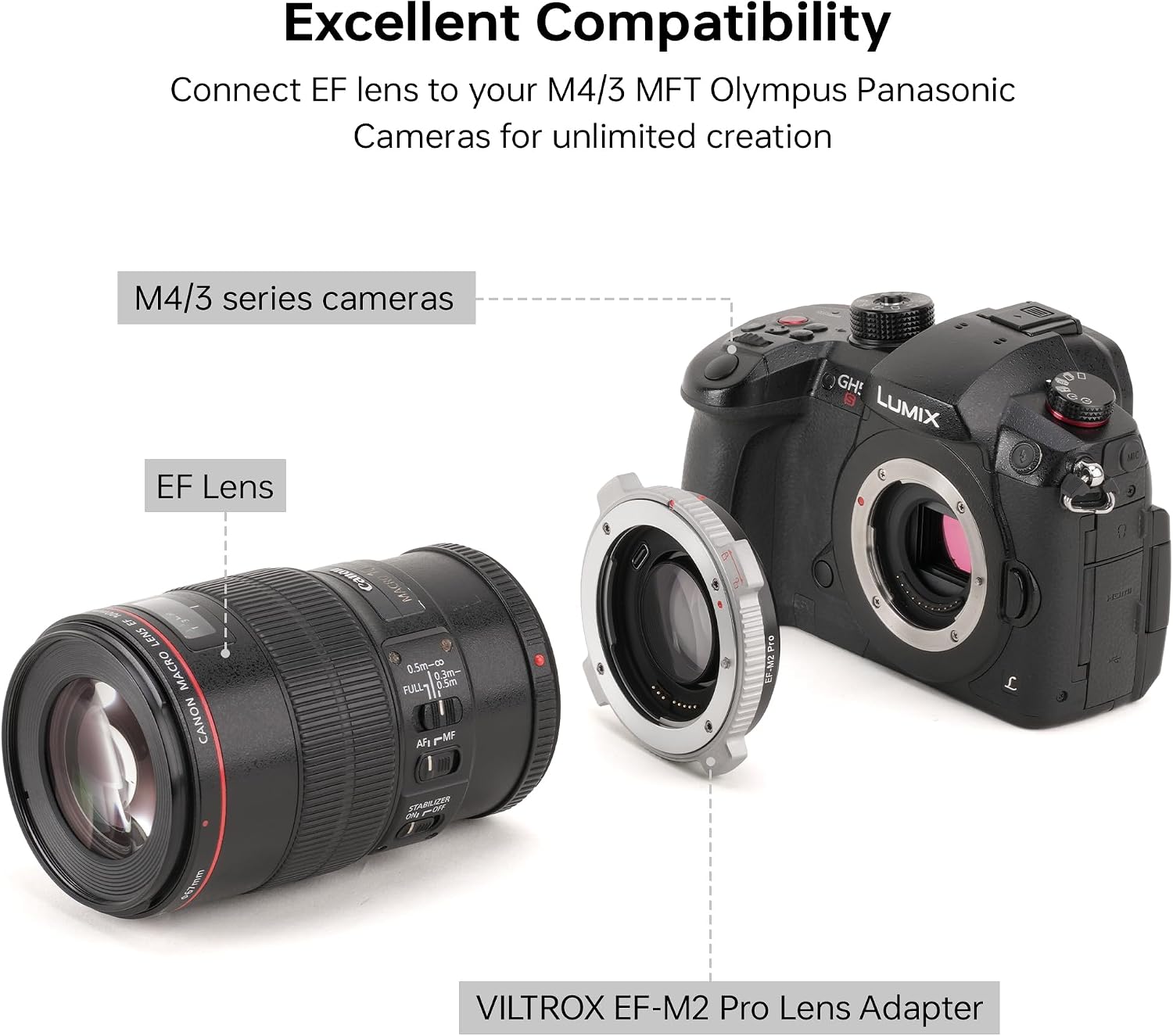VILTROX EF-M2 Pro Lens Mount Adapter Auto Focus 0.71x Reducer Speed Booster with Security Lock Compatible with Canon EF Mount Lens to M4/3 Camera GH4 GH5 GH5S GF6 GX85 GX7 Olympus E-M5 E-M10 E-PL5