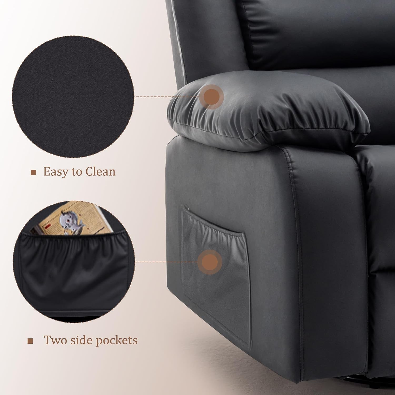 Korser Rocker Recliner Chairs for Adults, Oversized Recliner with Massage and Heating Function, 360° Swivel Nursery Rocking Chairs, Extra Wide Recliner Chair for Bedroom and Living Room