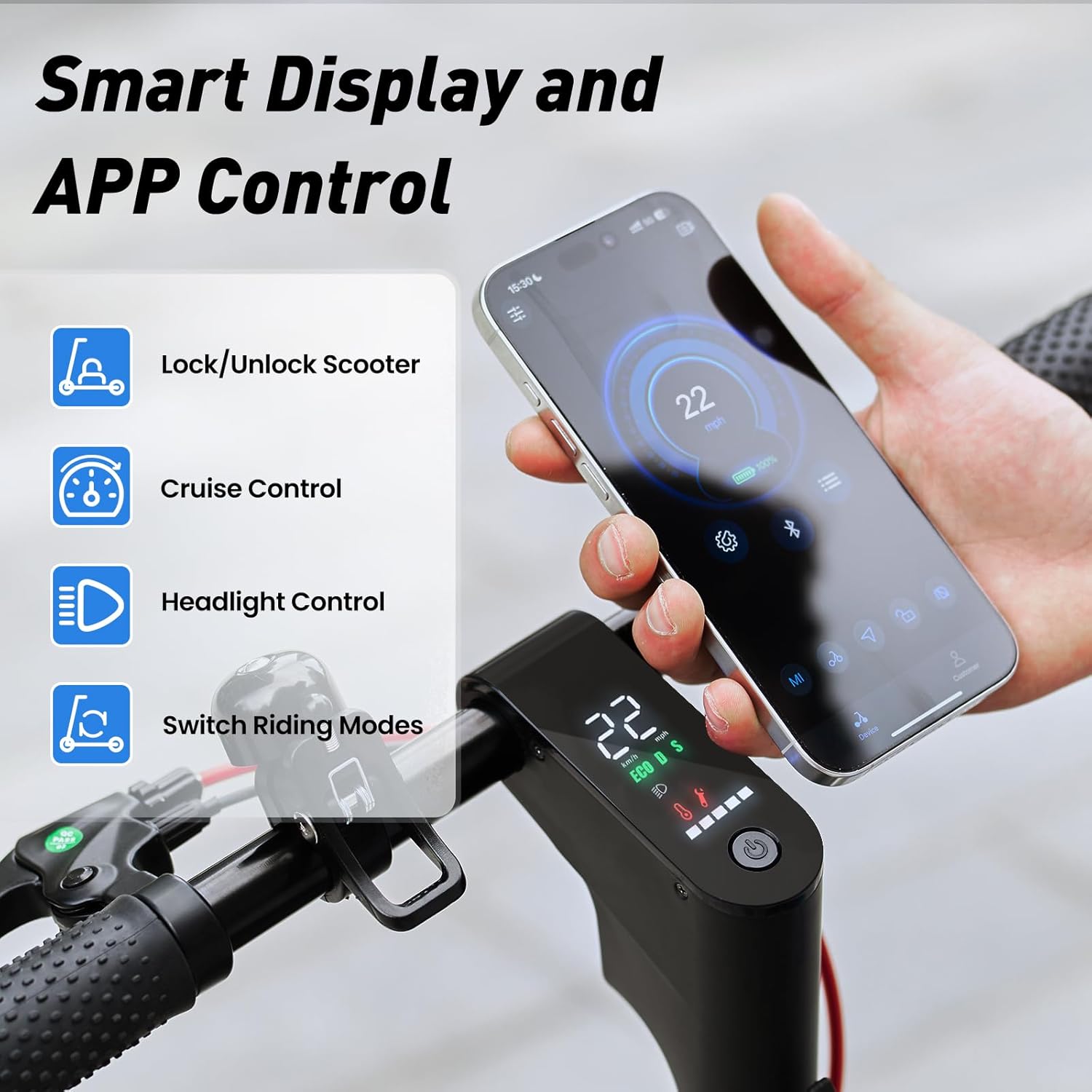 Electric Scooter, 28/22 Miles Range, 28/23 MPH Speed, 10' Tire, 1000/500W Powerful Motor, Disc Brake & Smart APP, with Lights, Portable Foldable Commuting Electric Scooter for Adults and Teens