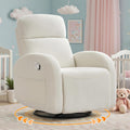 Rocking Recliner Nursery Chair, Swivel Recliner Glider for Nursery with 2 Pockets, Reclining Rocking Chair, Manual Recliners for Living Room, Bedroom, Cream White Chenille