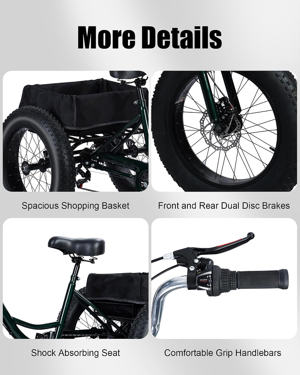Tricycle for Adults, 20 Inch Fat Tire Trike for Adults, 7 Speed, Load Capacity 450lbs, 20' x 4' Tires 3 Wheel Bikes for Adult Tricycle Bike Cruiser, with Double Disc Brake, Shopping Basket