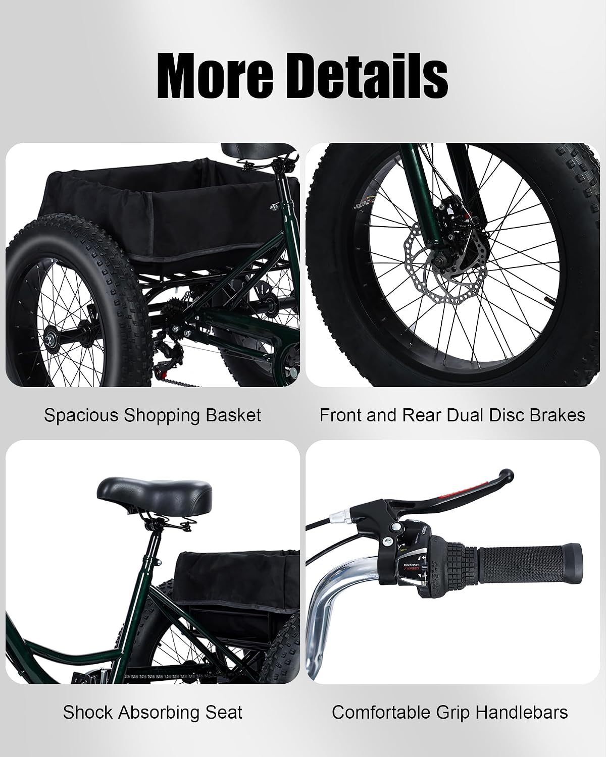 Tricycle for Adults, 20 Inch Fat Tire Trike for Adults, 7 Speed, Load Capacity 450lbs, 20' x 4' Tires 3 Wheel Bikes for Adult Tricycle Bike Cruiser, with Double Disc Brake, Shopping Basket