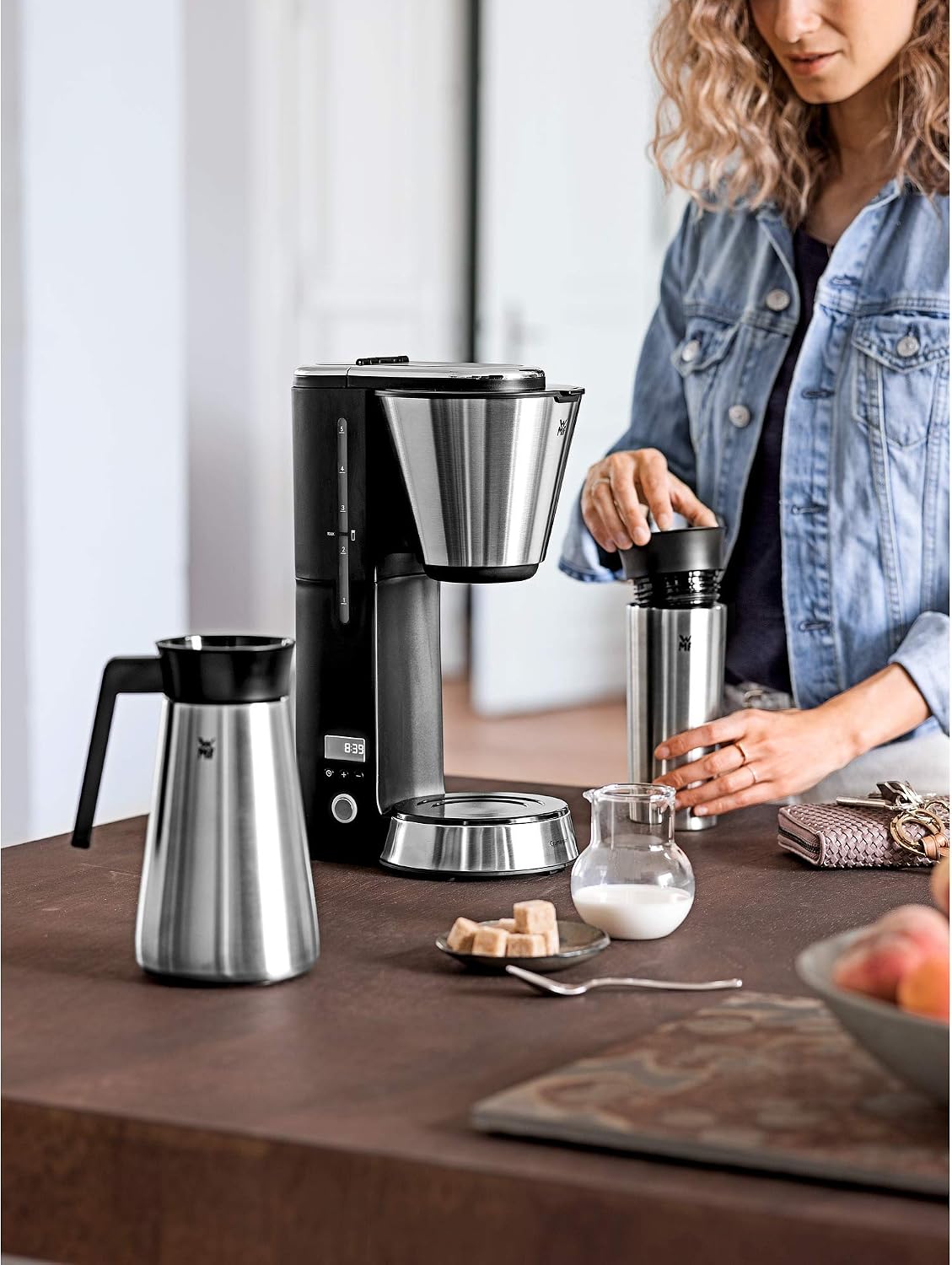 WMF KITCHENminis 0412260011 Aroma Filter Coffee Maker, Thermo-To-Go, Compact, Insulated Jug and Takeaway Mug, Cromargan High Quality, 760 W, Up to 5 Cups