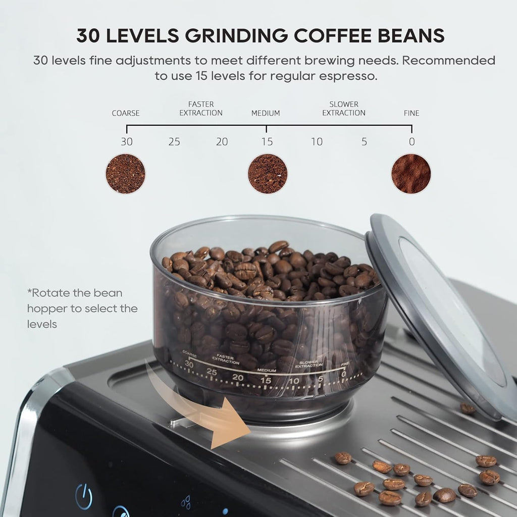 HIBREW H7 - Espresso Machine with Grinder, 58mm Coffee Machine with Milk Frother for Making Cappuccino, Latte, and American Coffee.