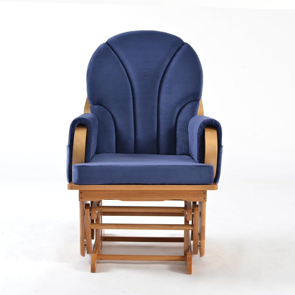 Wood Base Glider Rocker Chair, Nursery Rocking Chairs with Velvet Fabric, Silent Swing Solid, Easy to Assemble for Nursery (Beech Wood Blue)