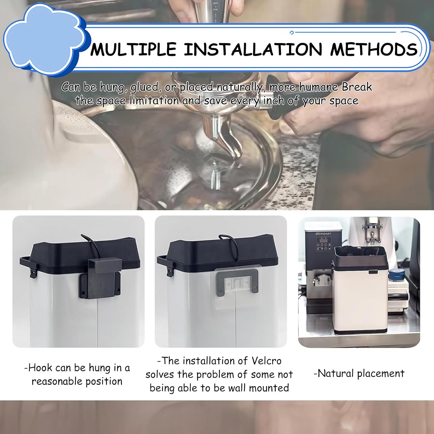 Electric Portafilter Cleaning Machine, Portafilter Cleaner Electric, 3L Large Capacity, 300 RPM Coffee Filter Holder Cleaner with 2 Scrapers and Brush, for Home or Coffee Bar White