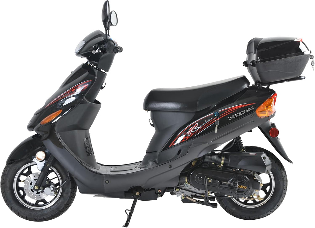 HHH 50cc Scooter Gas Street Scooter Fully Automatic 50cc Bike Moped with Matching Trunk for Youth and Adult (Black Color) (Factory Packaged)
