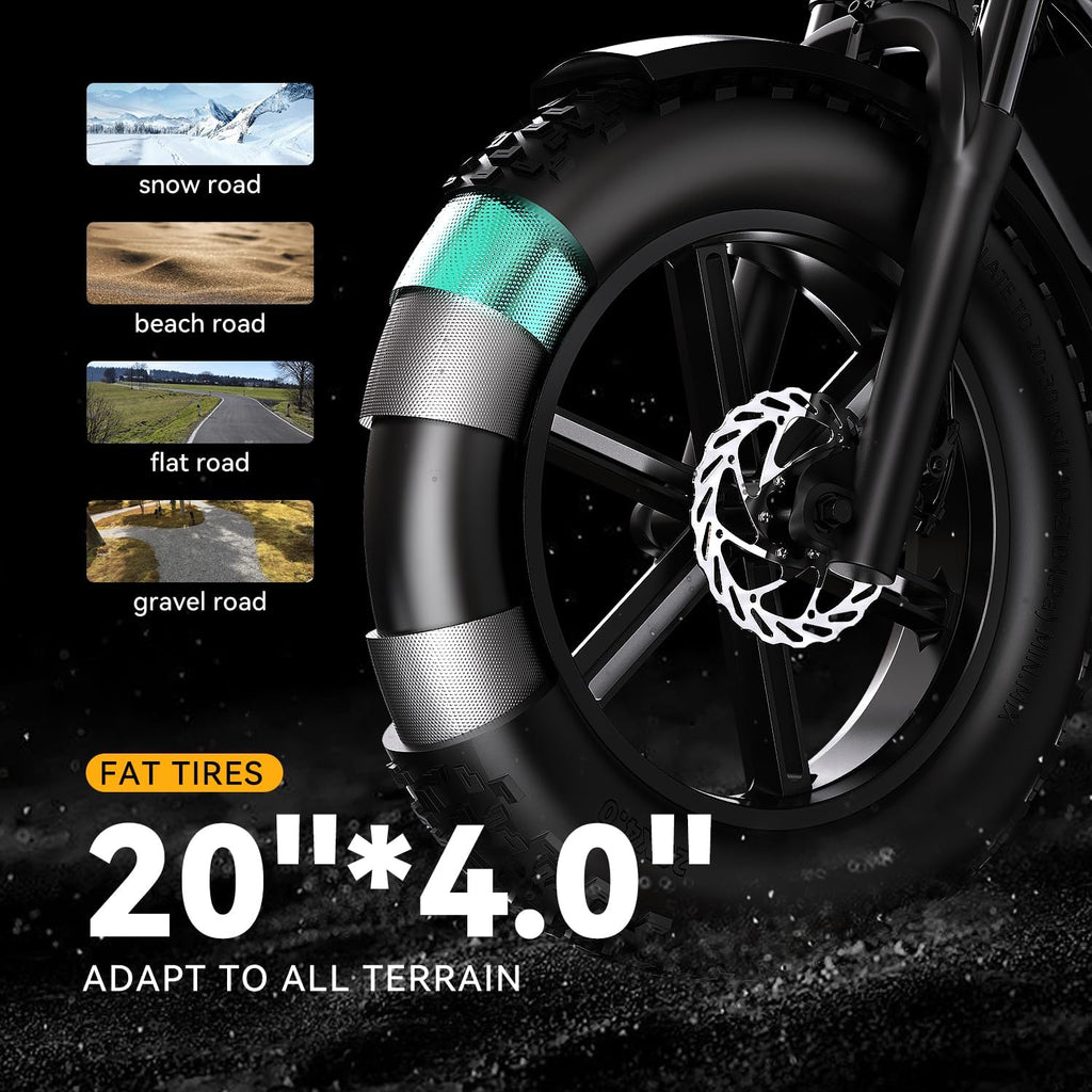 Cybervelo Electric Bike for Adults 1500W Peak 20' Fat Tire All-Terrain E-Bike 80 Miles 30MPH Electric Dirt Bike for Road Sand Mountain Snow - 48V 20/30AH Battery Powered Electric Motorcycle