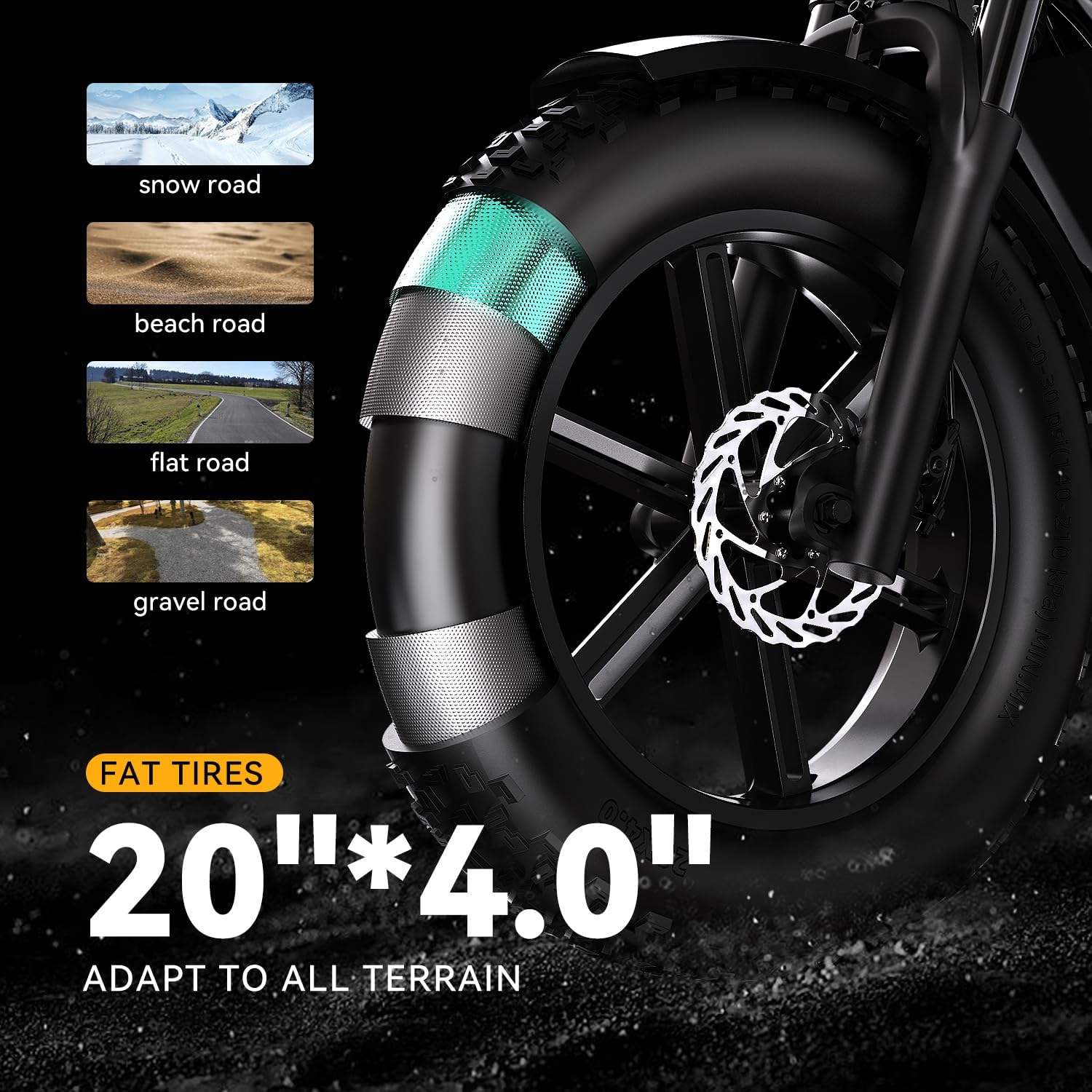 Cybervelo Electric Bike for Adults 1500W Peak 20' Fat Tire All-Terrain E-Bike 80 Miles 30MPH Electric Dirt Bike for Road Sand Mountain Snow - 48V 20/30AH Battery Powered Electric Motorcycle
