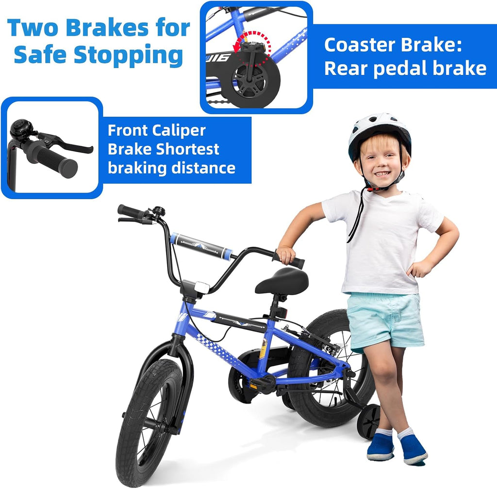 67i BMX Toddler Bike with Training Wheels 12/14/16 Inch Kids Bicycle Boys Girls Age 3-8 Durable Steel Frame Adjustable Seat Coaster Brake Bicicleta para Niños