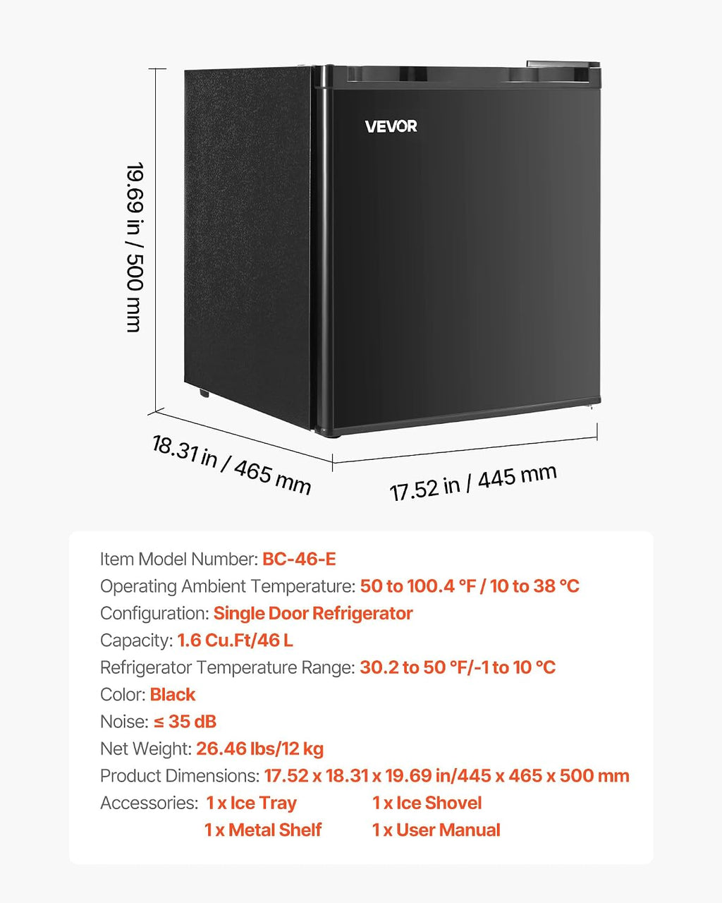 VEVOR Mini Fridge with Freezer, 1.6 Cu.Ft Compact Refrigerator w/Micron Freezer Zone, 7-Modes Adjust Temp, Energy Efficient Small Fridges, Reversible Door, Low Noise, for Bedroom Dorm Office, Black