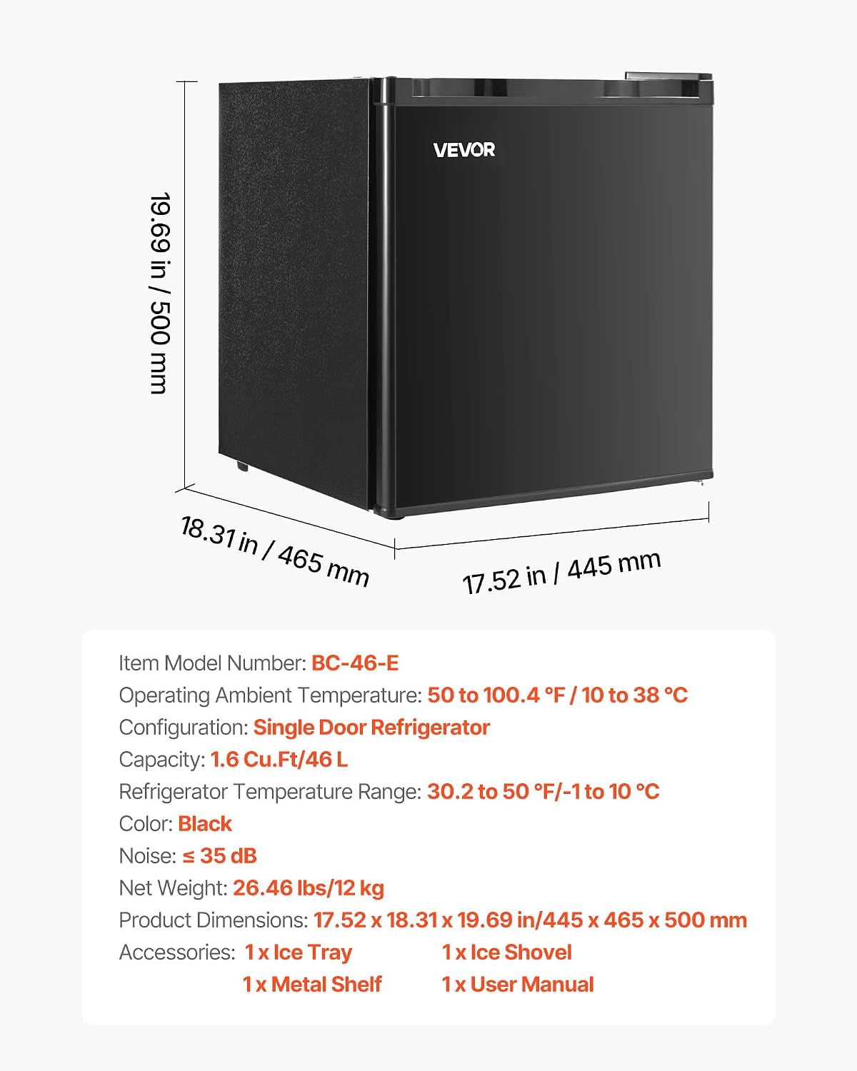 VEVOR Mini Fridge with Freezer, 1.6 Cu.Ft Compact Refrigerator w/Micron Freezer Zone, 7-Modes Adjust Temp, Energy Efficient Small Fridges, Reversible Door, Low Noise, for Bedroom Dorm Office, Black