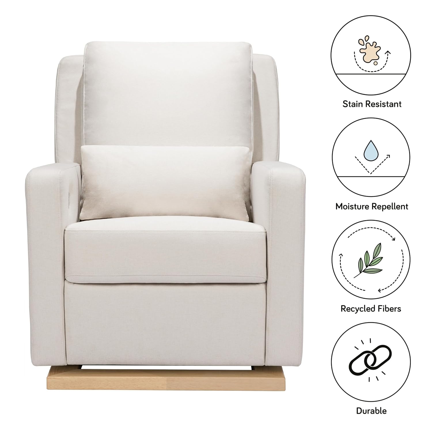 Babyletto Sigi Electronic Power Recliner & Swivel Glider with USB Port in Performance Cream Eco-Weave with Light Wood Base, Water Repellent & Stain Resistant, Greenguard Gold and CertiPUR-US Certified