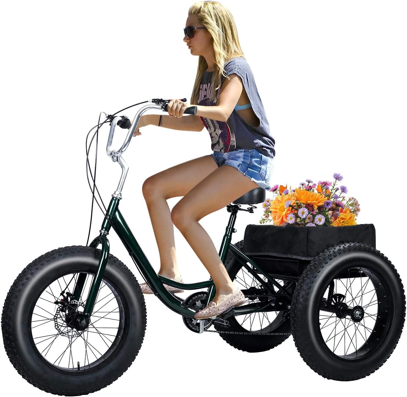 Tricycle for Adults, 20 Inch Fat Tire Trike for Adults, 7 Speed, Load Capacity 450lbs, 20' x 4' Tires 3 Wheel Bikes for Adult Tricycle Bike Cruiser, with Double Disc Brake, Shopping Basket