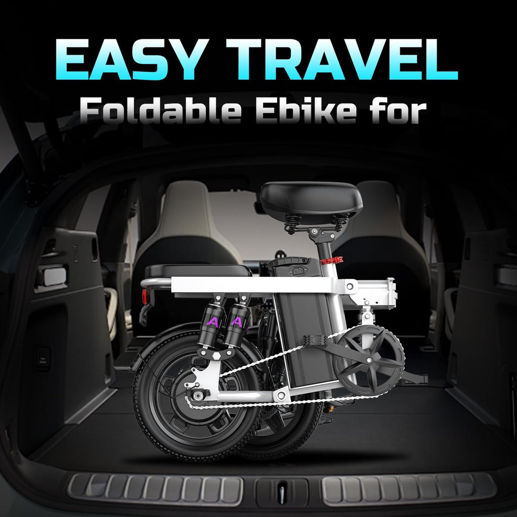 Heavy-Duty Foldable Electric Bike for Adults with 7-Shock Suspension, 500+ lbs Capacity, 740W Motor, 25MPH, 720Wh Battery, 20 Mile Range, 14' Fat Tires Commuter Electric Bicycles for Road & Mountain