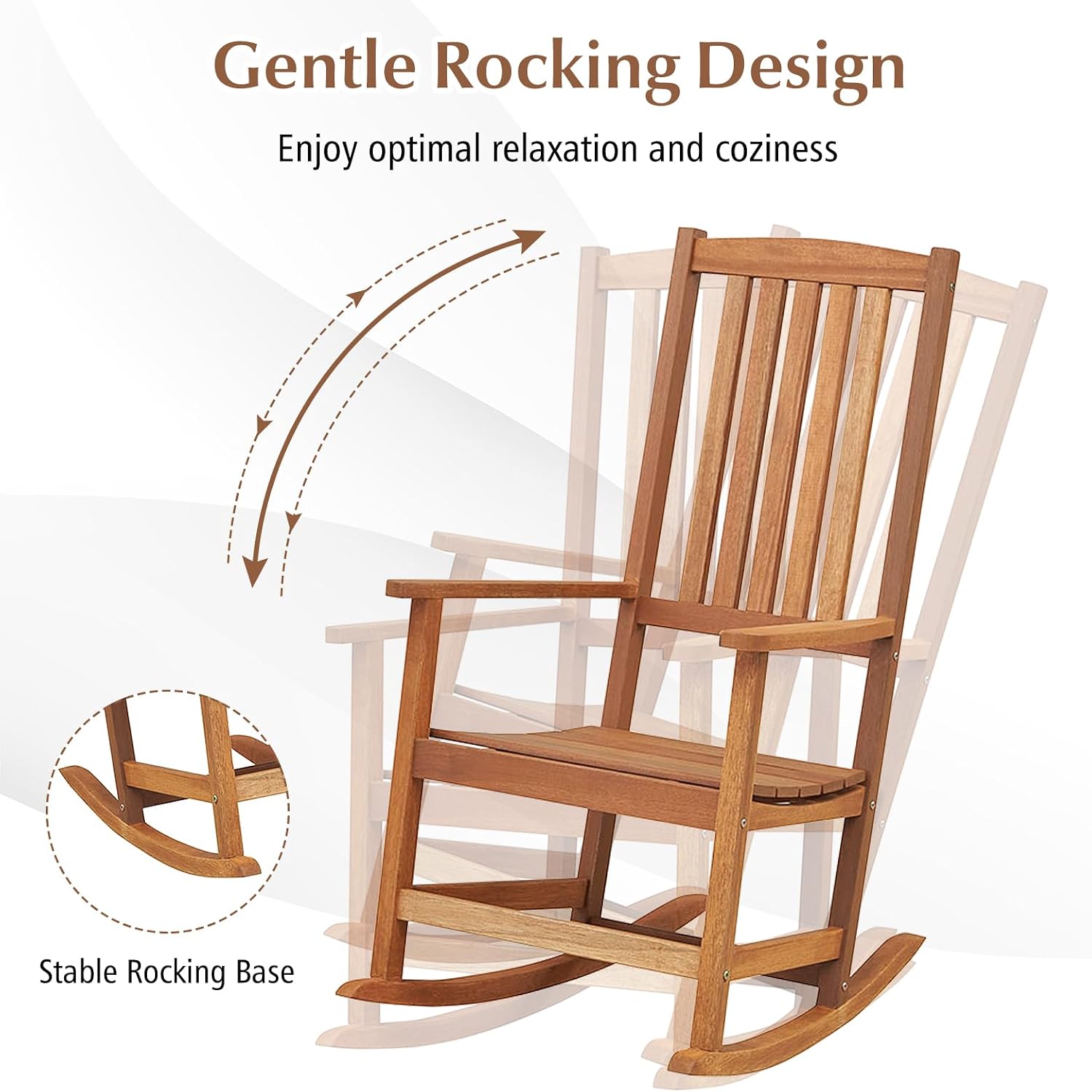 Tangkula Outdoor Rocking Chairs Set of 2, Heavy Duty High Back Patio Wood Rockers with Folding Table, for Backyard, Terrace, Poolside and Lawn