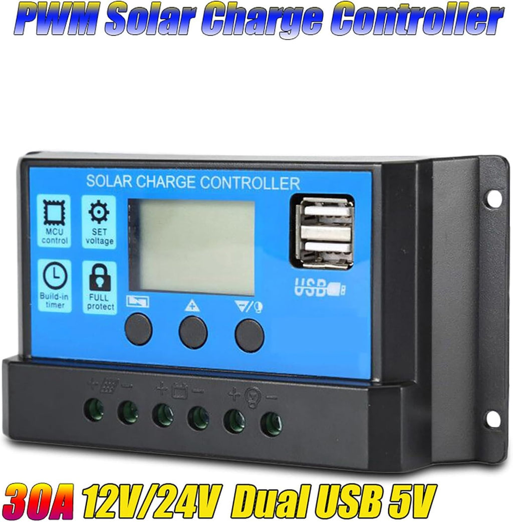 6000W 12V to 110V/220V Solar System Combination Inverter Solar Panel Kit Solar Generator Home Grid System 30A Controller + 18w18v Solar Panel(12V-220V)