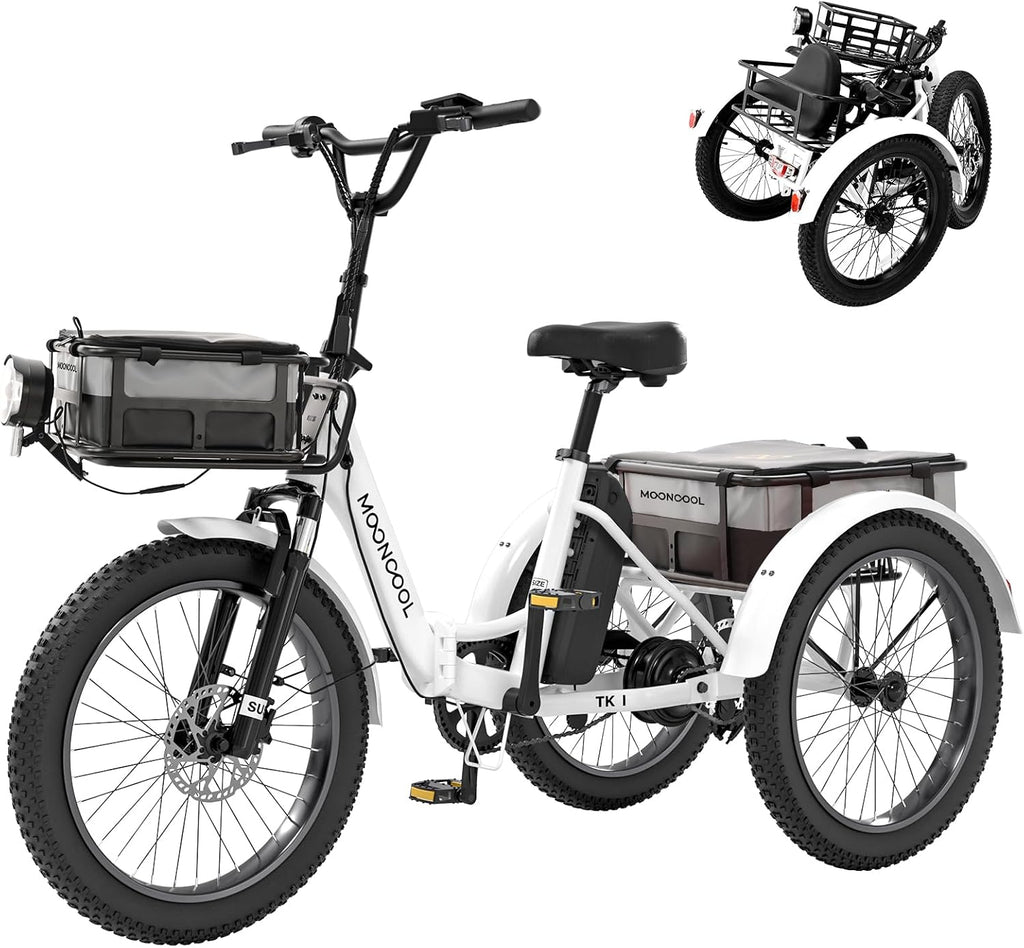 MOONCOOL Folding Electric Tricycle for Adults, 48V 500W 3 Wheels Electric Trike, Aluminum Frame Electric Tricycle Adult Bicycle with Removable Battery, Storage Bags Included