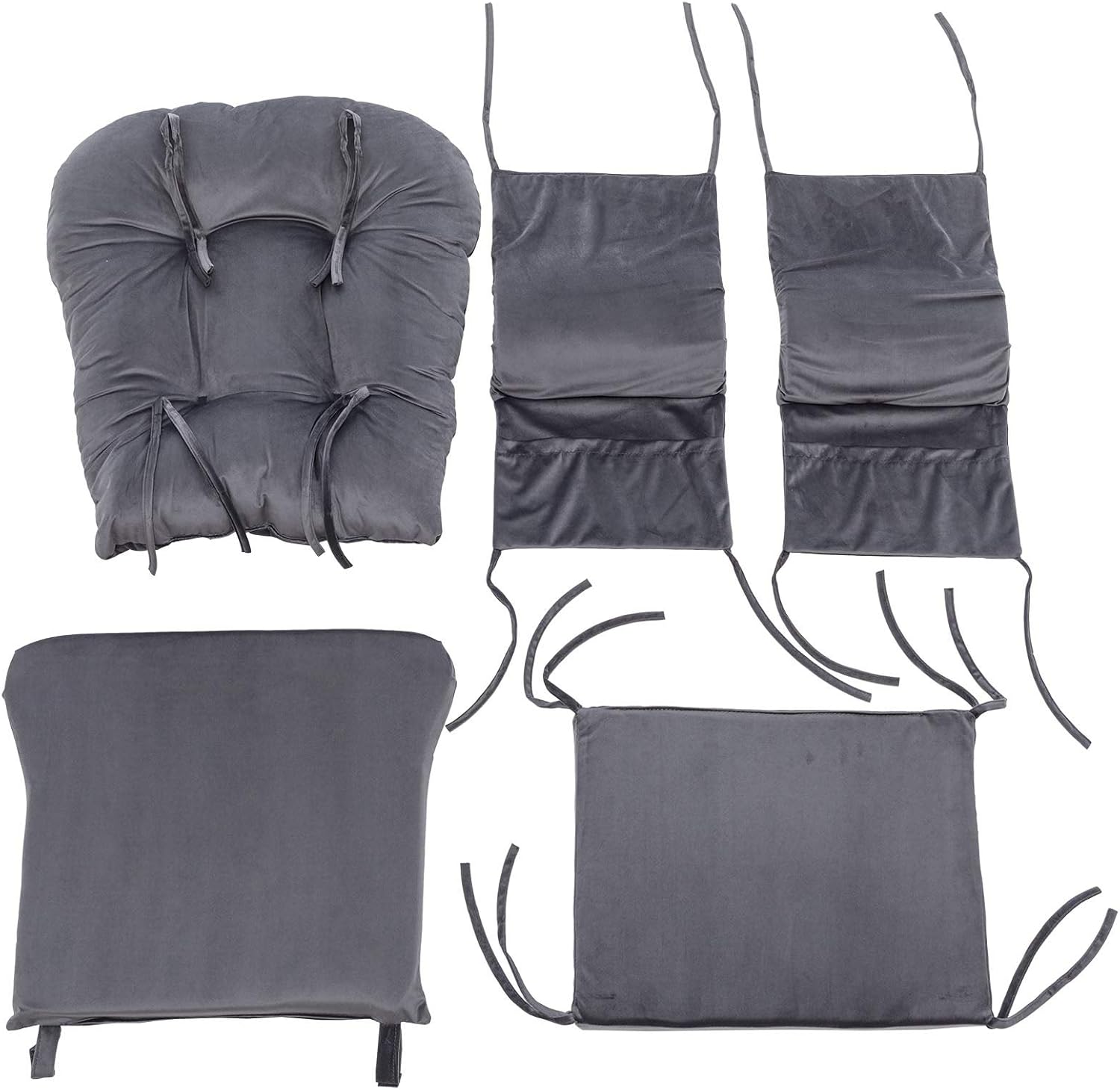 SyyBhb Glider Rocker Replacement Cushions with Storage Pocket, 5PCS, Soft Velvet Thickened, Washable Nonslip, Universal for Use in Glider Rocking Chair, Dark Grey