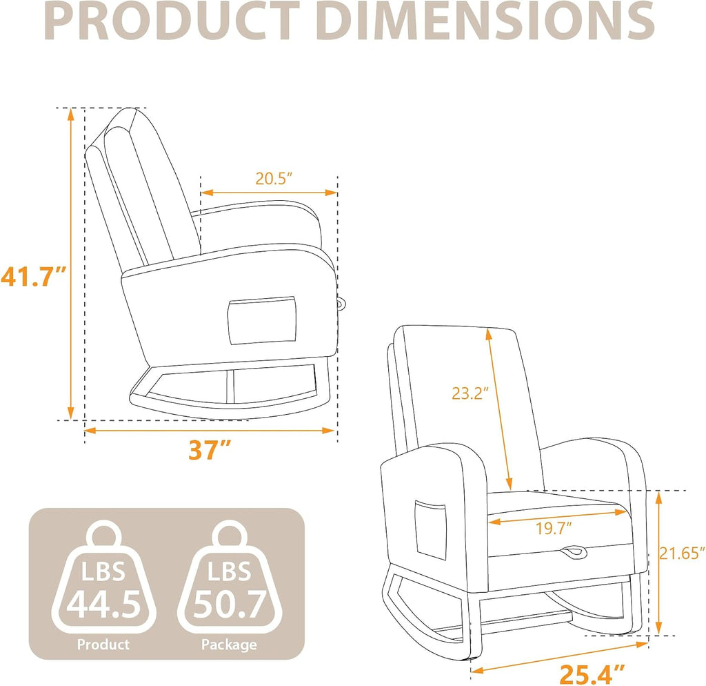 Aoiy & Wifon Rocking Chair Nursery, Modern Nursery Rocking Chairs with Side Pocket & Footrest, Upholstered Rocking Chair Nursery Glider, Boucle, Ivory